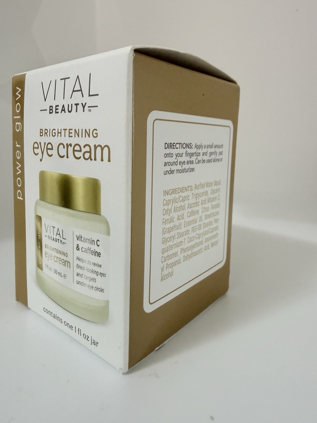 Vital Beauty Brightening Eye Cream Power Glow Ant-aging Vitamin C Caffeine 1 oz
