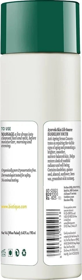 Biotique Dandelion Youth Serum For All Skin Types 190ml