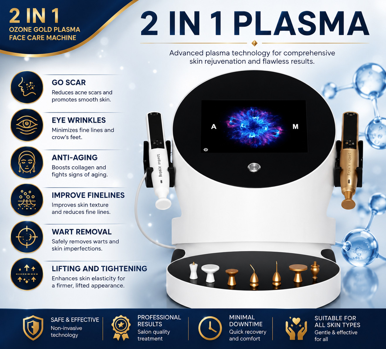 2 In 1 Plasma Ozone Facial Machine Skin Rejuvenation Anti Aging Spa Equipment US