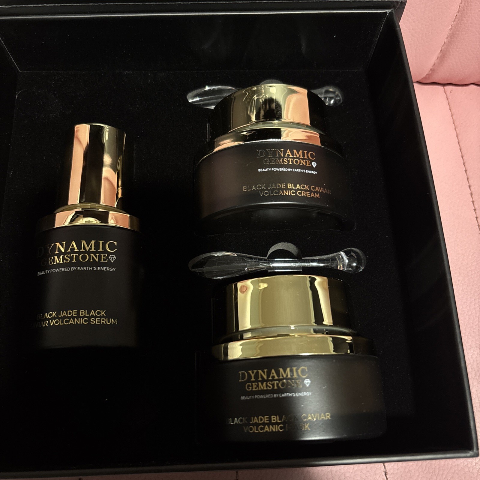 Dynamic Gemstone Black Jade Black Caviar Volcanic Cream, Mask & Serum Set