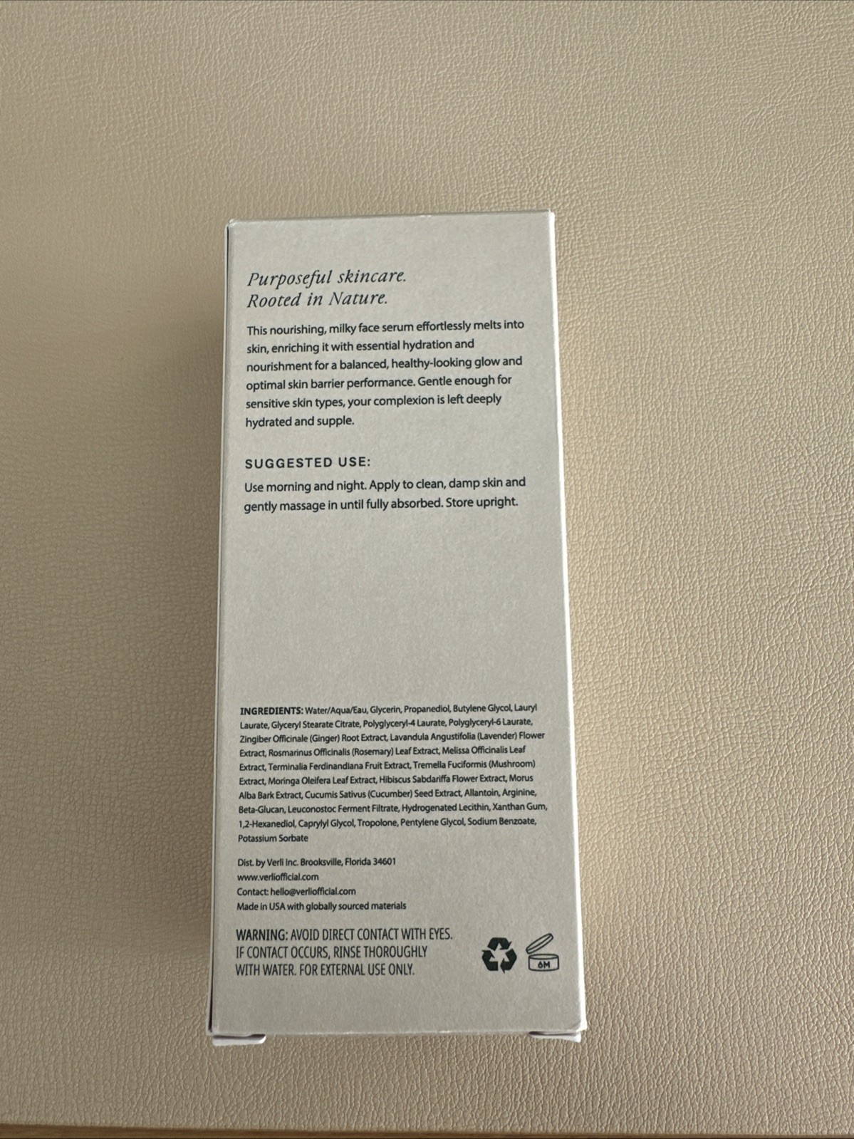 Verli Hydrating Serum 1.69oz 50ml Clean Vegan Hormone Friendly New Sealed