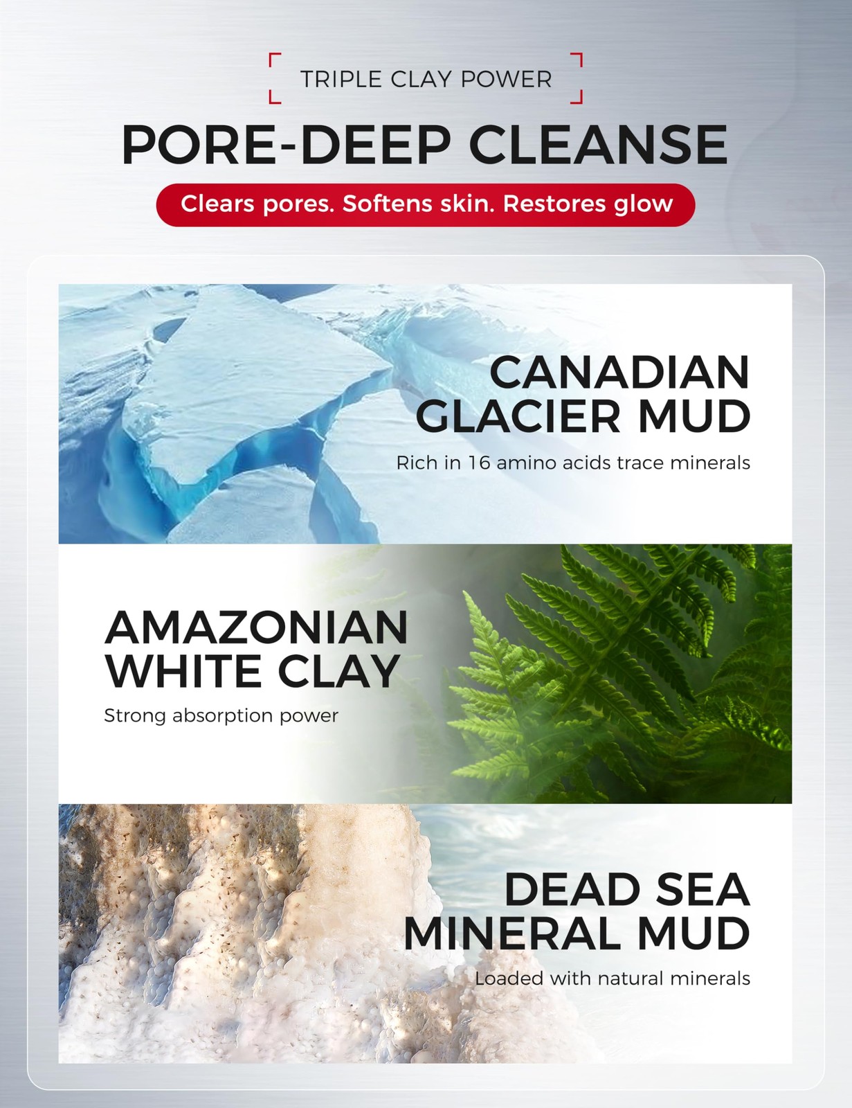 Clay Mask for Face & Sensitive Skin: Triple Mud Formula Deep Cleans Pores Red…