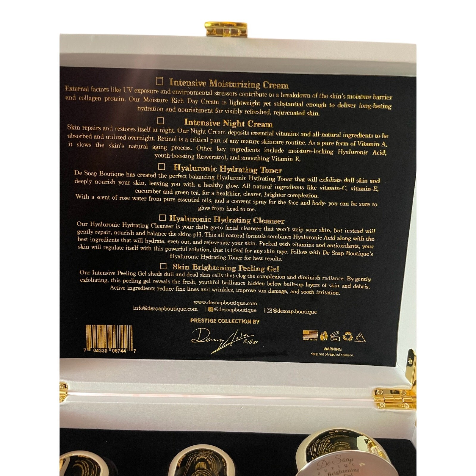 De Soap Boutique Prestige Collection 5‑Piece Skincare Kit w/ Gift Box NIB