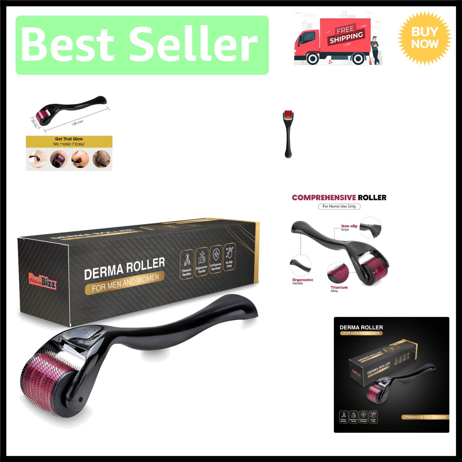 0.25mm Titanium Derma Roller with Storage Case – Elevate Hair Growth Efforts