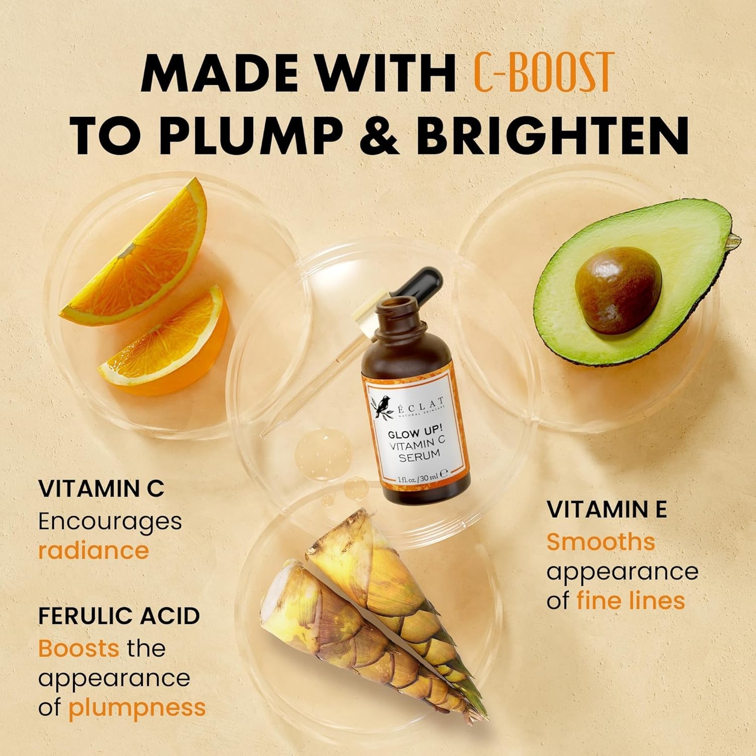 Eclat Vitamin C Face Serum, Brightening Facial Treatment with Vitamin E, 1 fl oz
