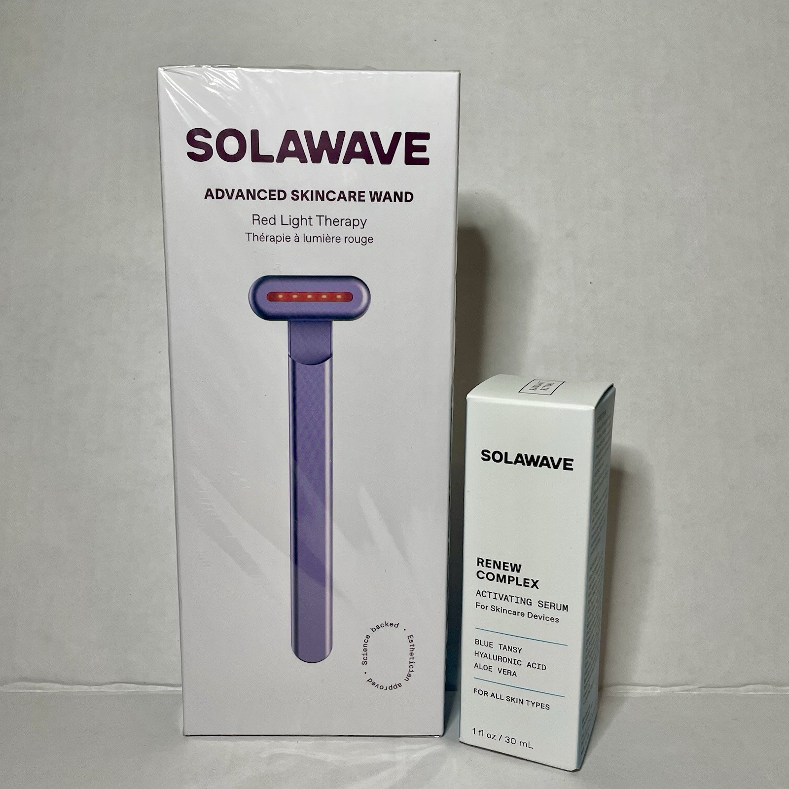 Solawave Red LED Light Therapy Wand Lavender + Renew Complex Serum, Sealed NIB