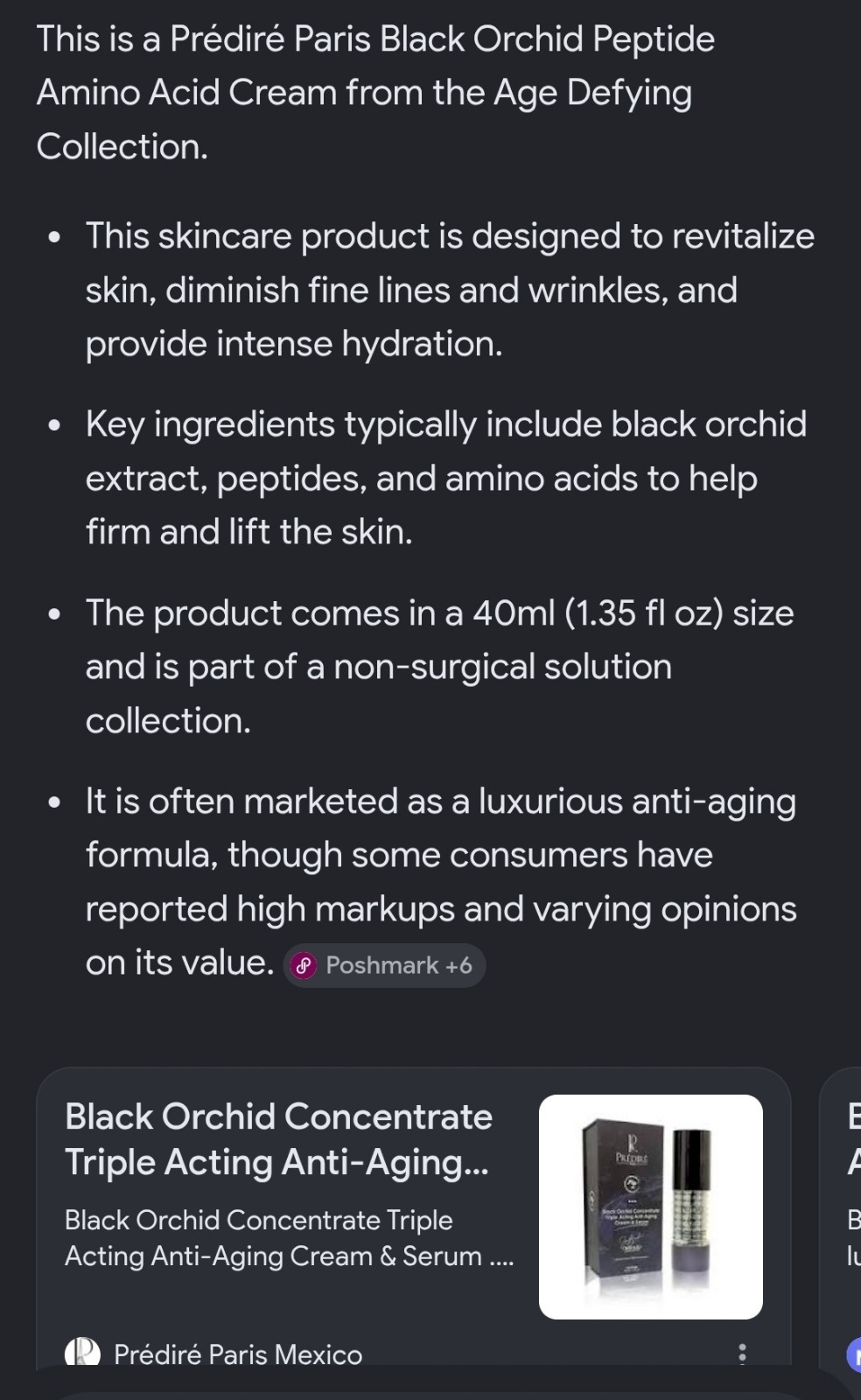 Predire Paris BLACK ORCHID Peptide Amino Acid Cream Sealed New