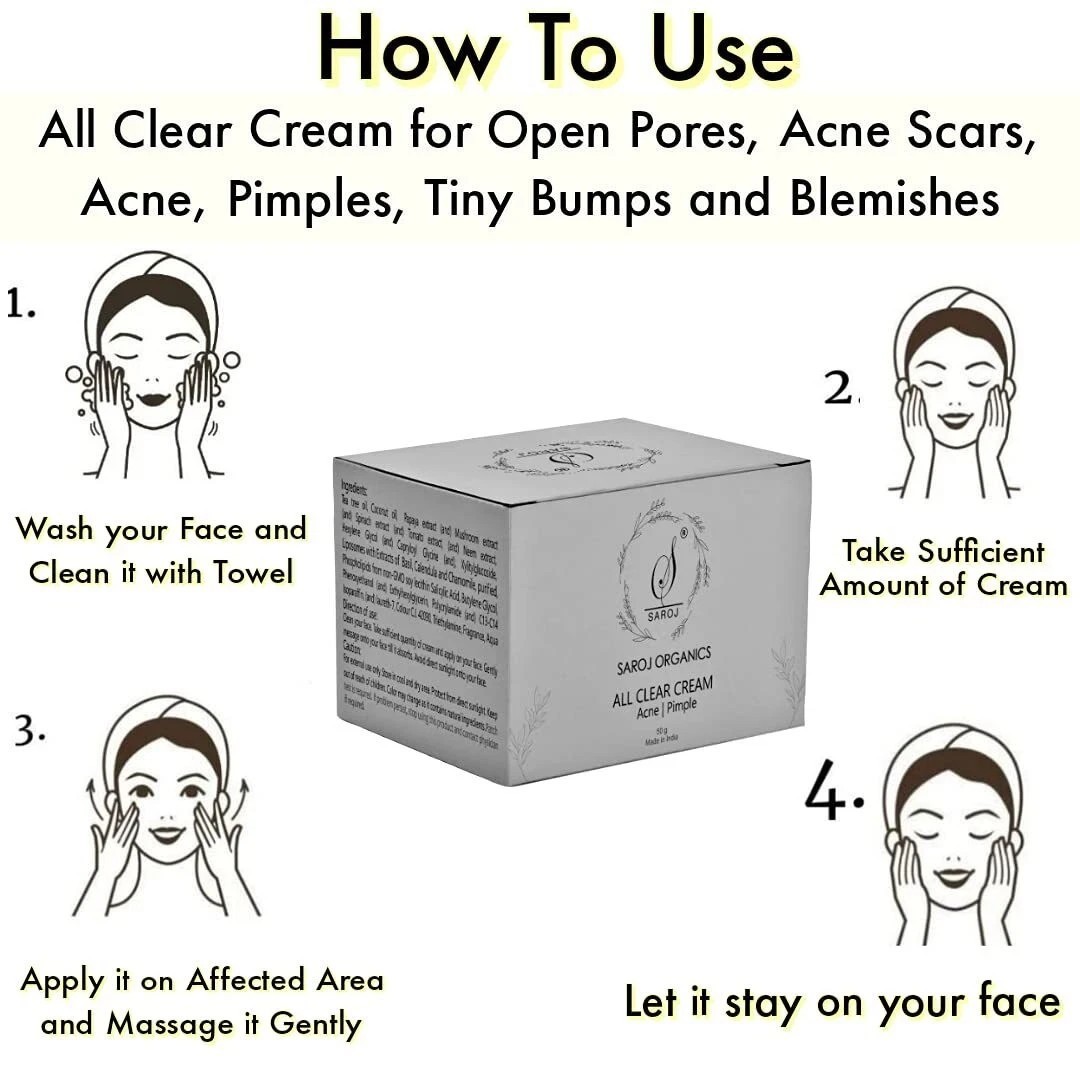 Saroj Organics All Clear Cream, 50gm, for acne, pimples – for men and women