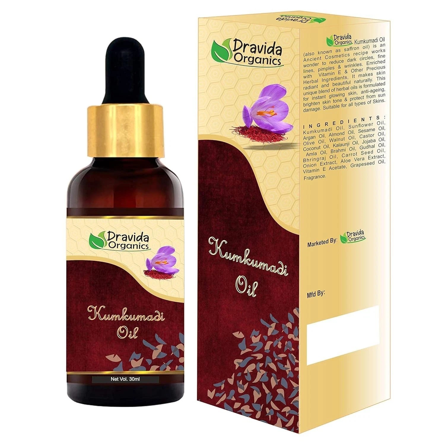 Dravida Organics Kumkumadi Oil For Glowing Skin 30ml