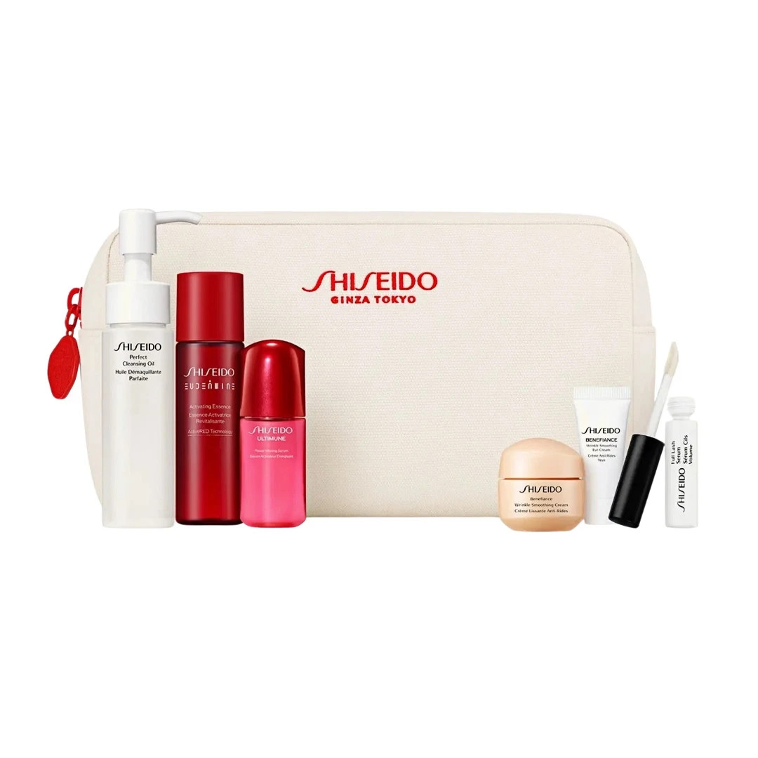 Shiseido 7-Pc Set: Benefiance & Ultimune +Sample Gift set comestic bag EXP2028