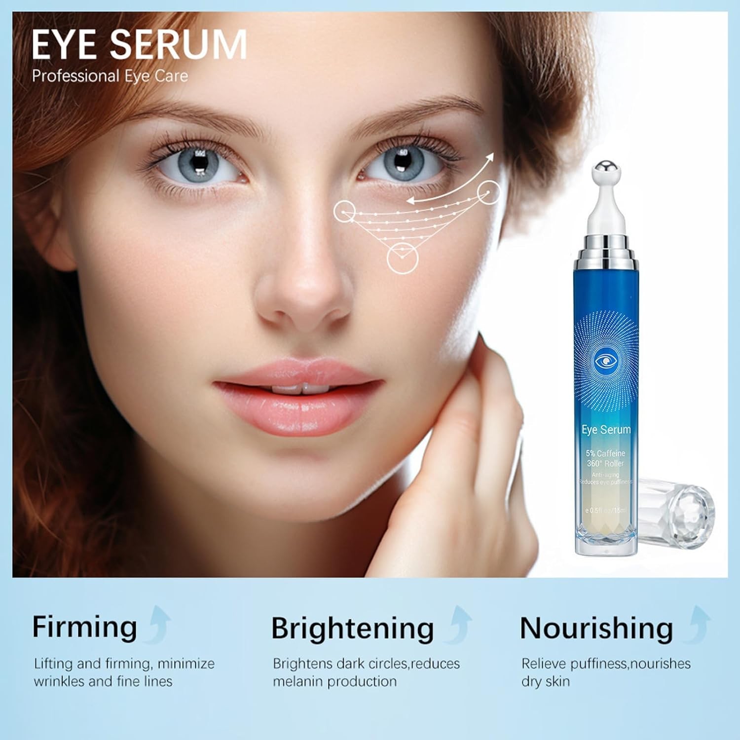 Caffeine Eye Serum Roller for Dark Circles Puffiness Wrinkles Anti Aging 5% Care
