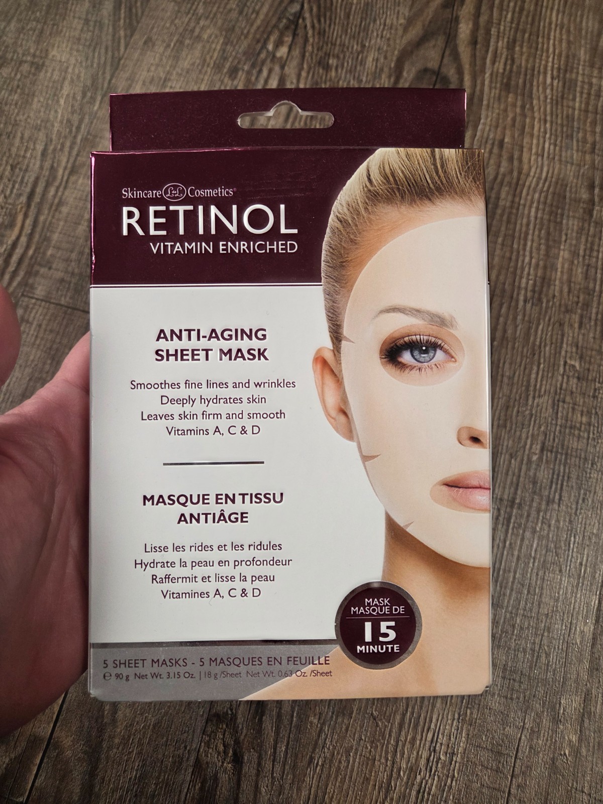 Skincare Cosmetics – Retinol – 15 Minute Mask – Anti-Aging Sheet Mask – 5 Sheets