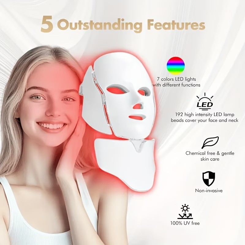 Red Light Therapy Mask 7-Color LED Face Mask Light Therapy Device with 850nm NIR