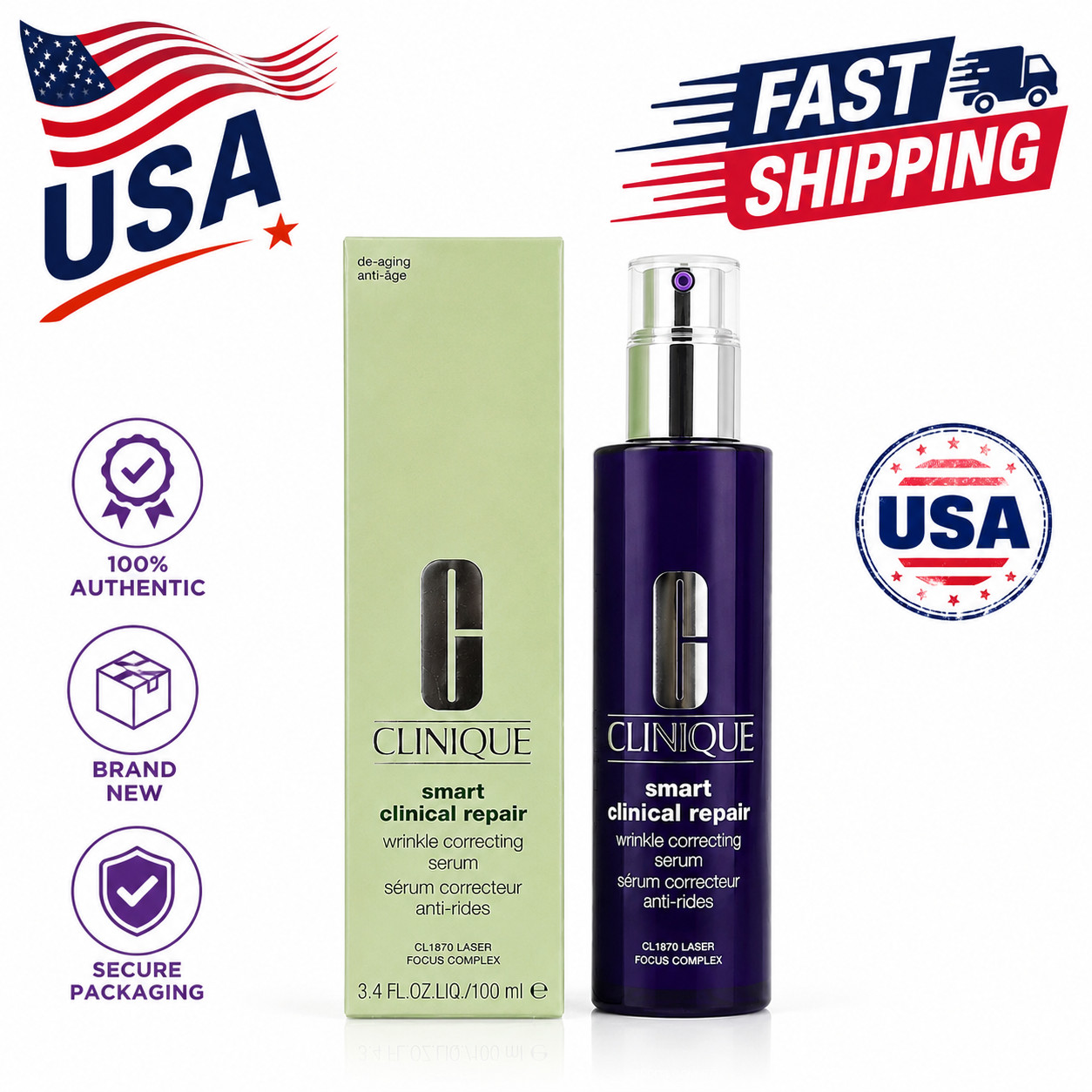 Clinique Smart Clinical Repair Wrinkle Correcting Serum 3.4oz 100mL NEW Fast Shi