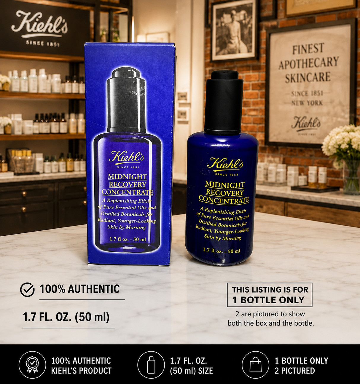 Kiehl’s Midnight Recovery Concentrate 1.7 oz 50ml Authentic NEW Face Oil Elixir