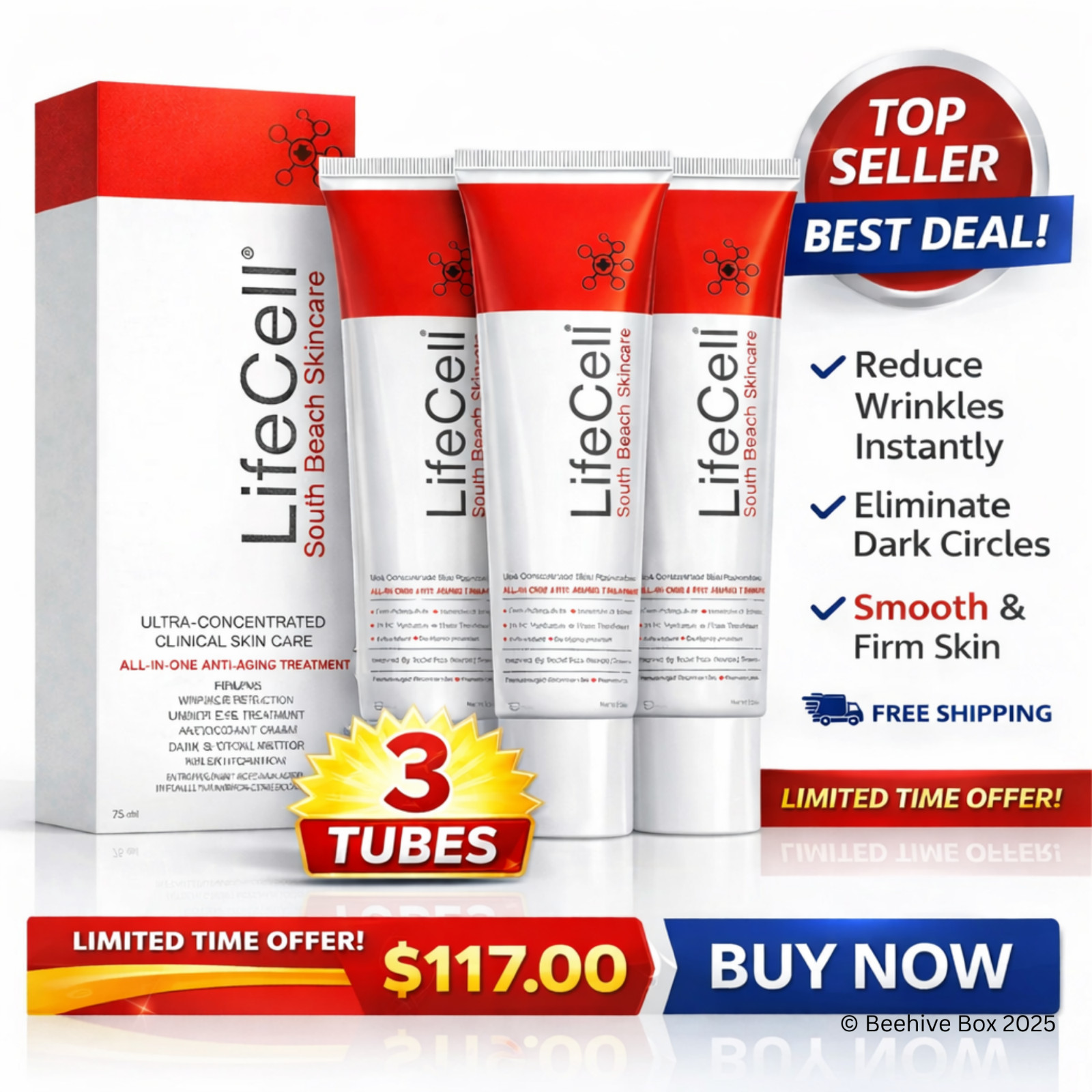 3PACK LifeCell South Beach Skincare All In One Anti-Aging Treatment- 2.54 oz NEW