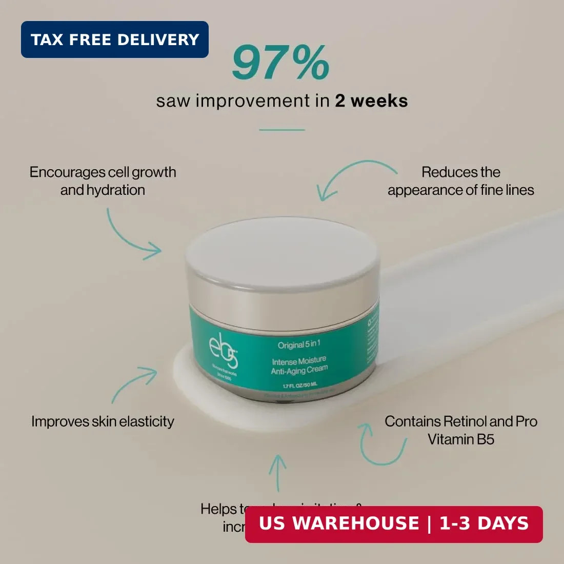eb5 Intense Moisture Anti Aging Moisturizer Face and Neck Cream- Tone & Tighten