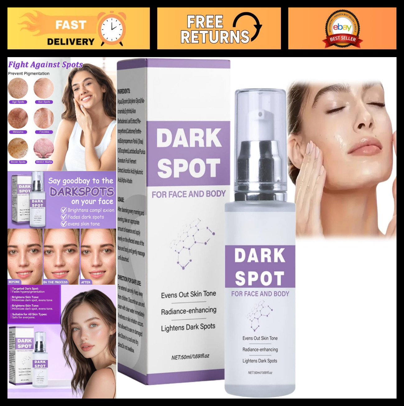 Effective Dark Spot Remover for Face & Body – Age Spots, Sun Spots, Freckles, Me