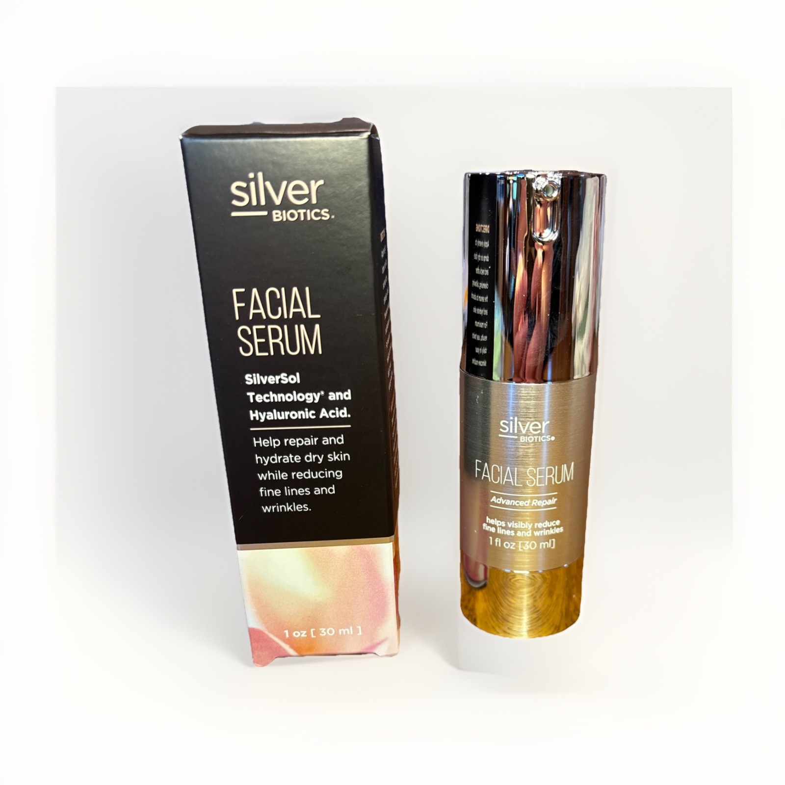 Silver Biotics Facial Serum Hyaluronic Acid Anti-Aging 1 oz/30 mL NIB Exp 03/28