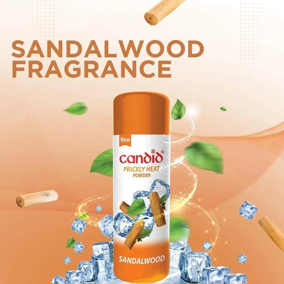 2 X Candid Prickly Heat Powder Cooling Effect On itching With Sandalwood 120gm