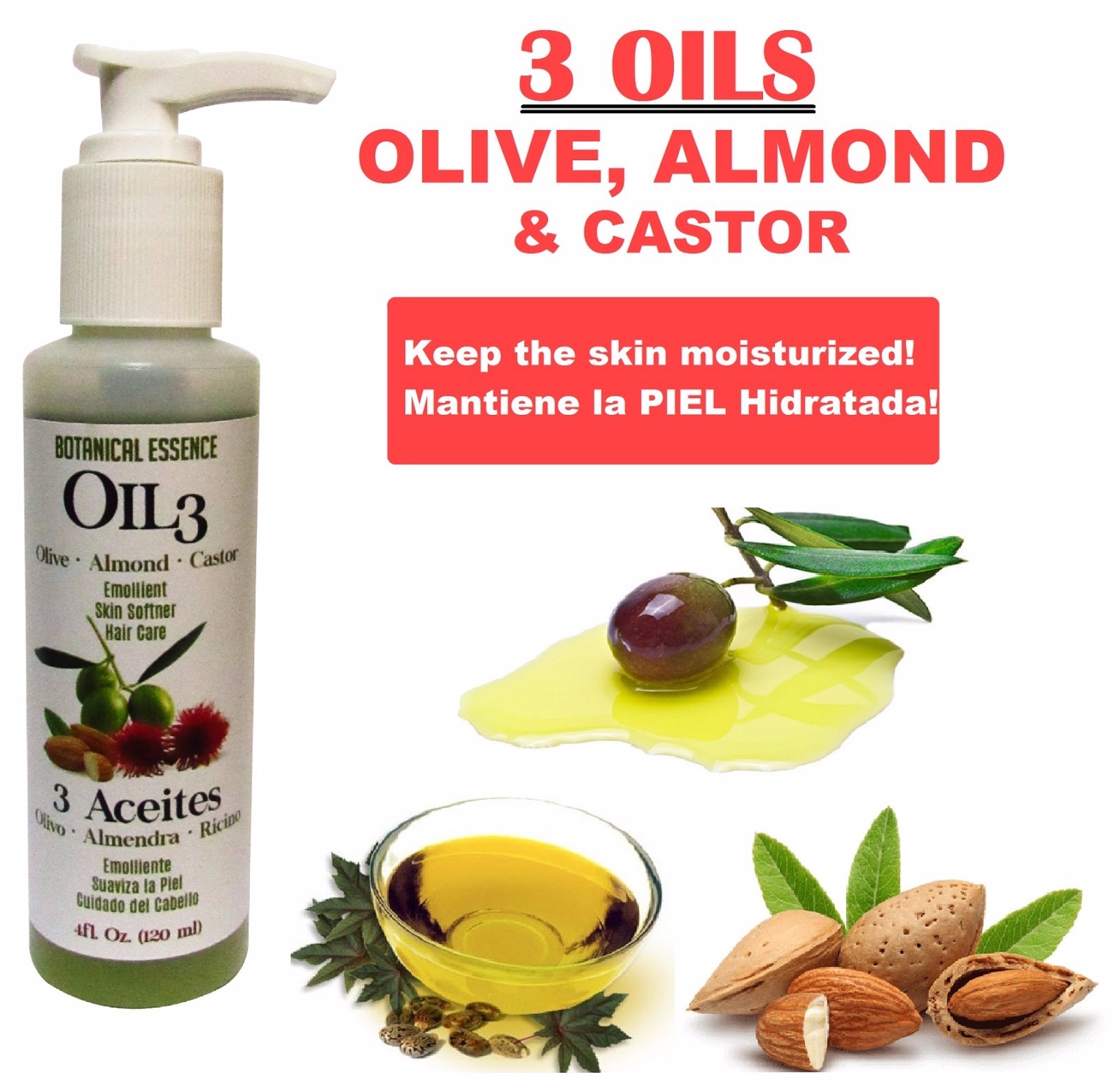 SWEET ALMOND OIL CASTOR ACEITE ALMENDRA CASTOR OLIVE ALMONDS Castor 4 OZ BTL