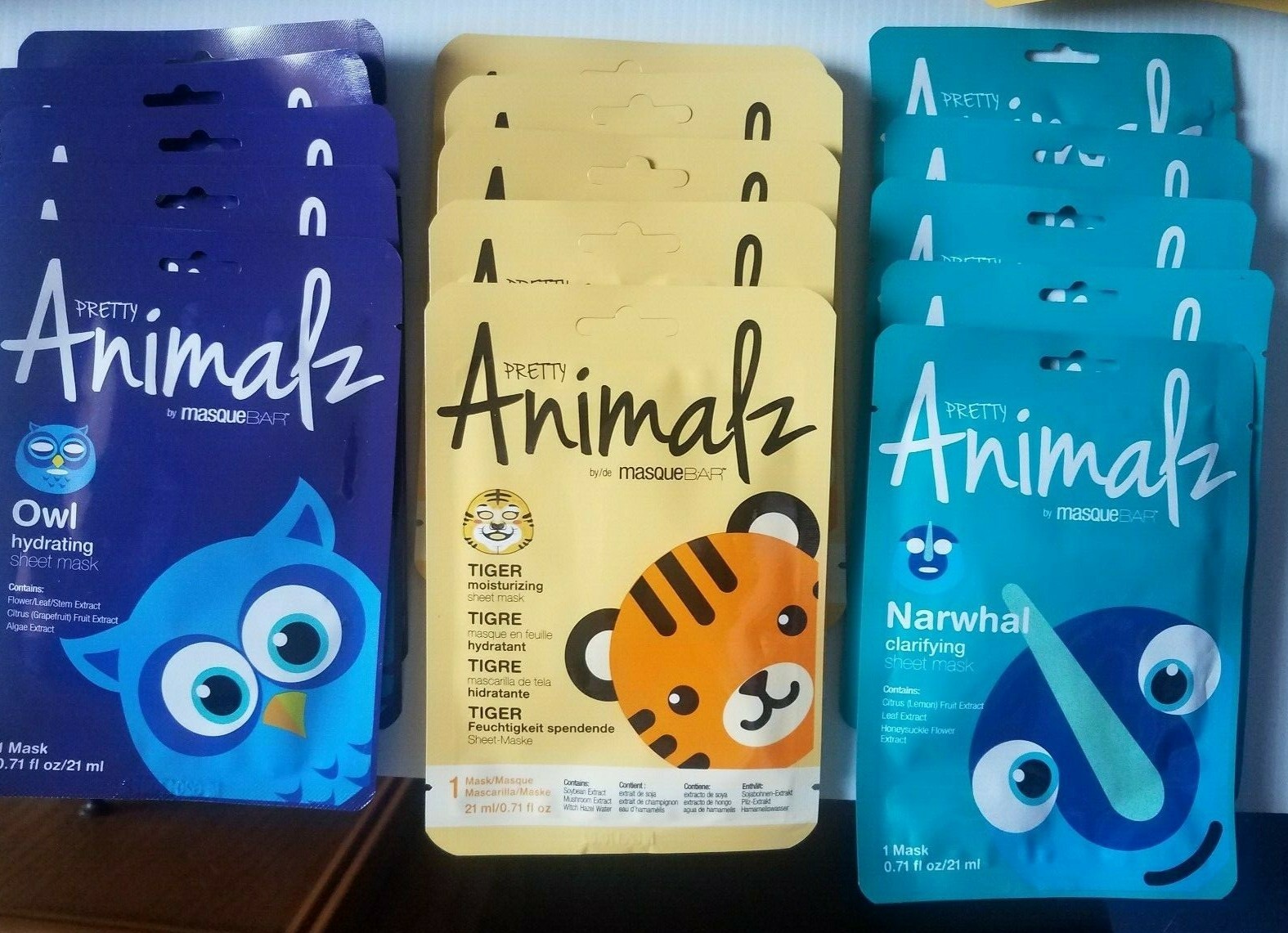 (6) PRETTY ANIMALZ by MASQUE BAR Tiger, Owl Or Narwhal Sheet Masks New
