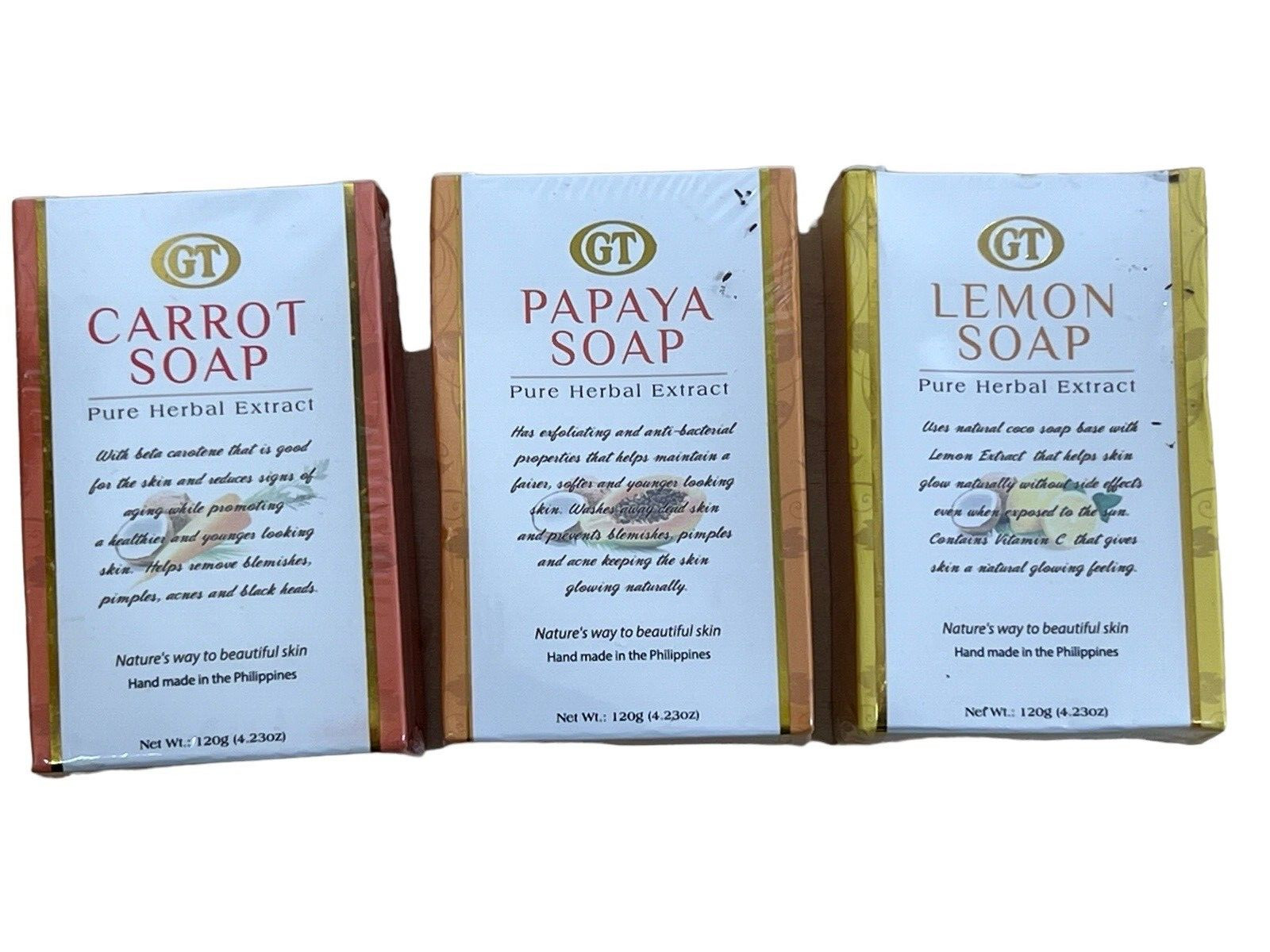 3 GT facial herbal Carrot, Papaya, Lemon skin tightening anti-aging soap