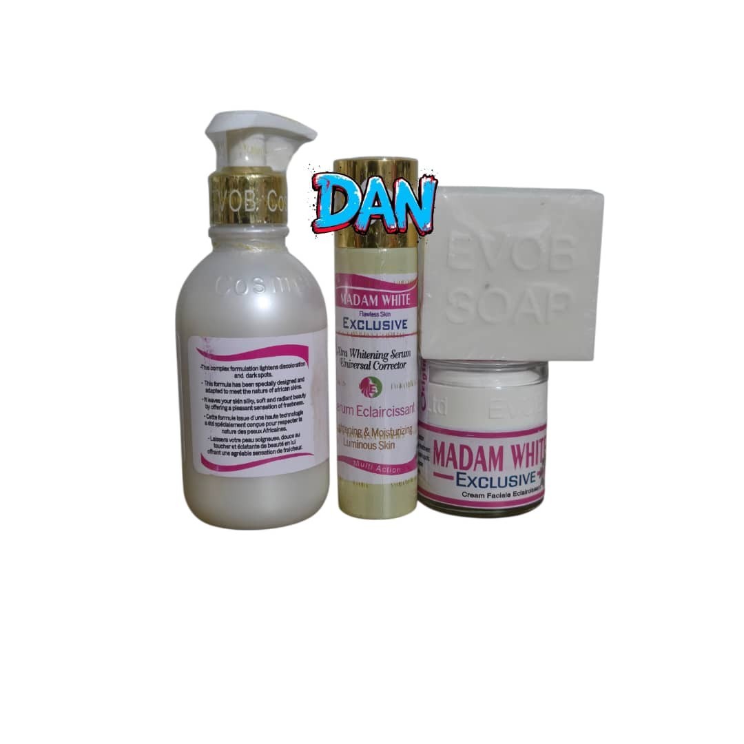 Evob 4pc. Madam-Whitte exclusive body lotion 1, face cream 1, serum 1, Bar 1