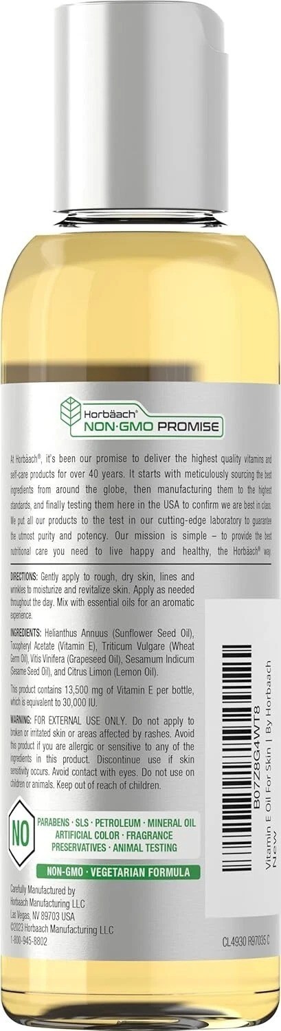 Vitamin E Oil for Skin 30,000 IU | 4 Fl Oz | 100% Pure Oils | Moisturizing Oil |