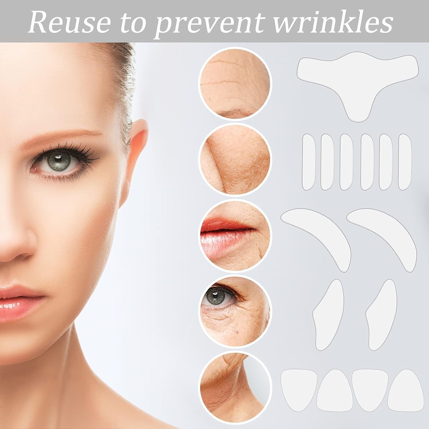 16 Pcs Silicone Face Patches, Reusable Soft and Comfortable, Anti Wrinkle Pat…