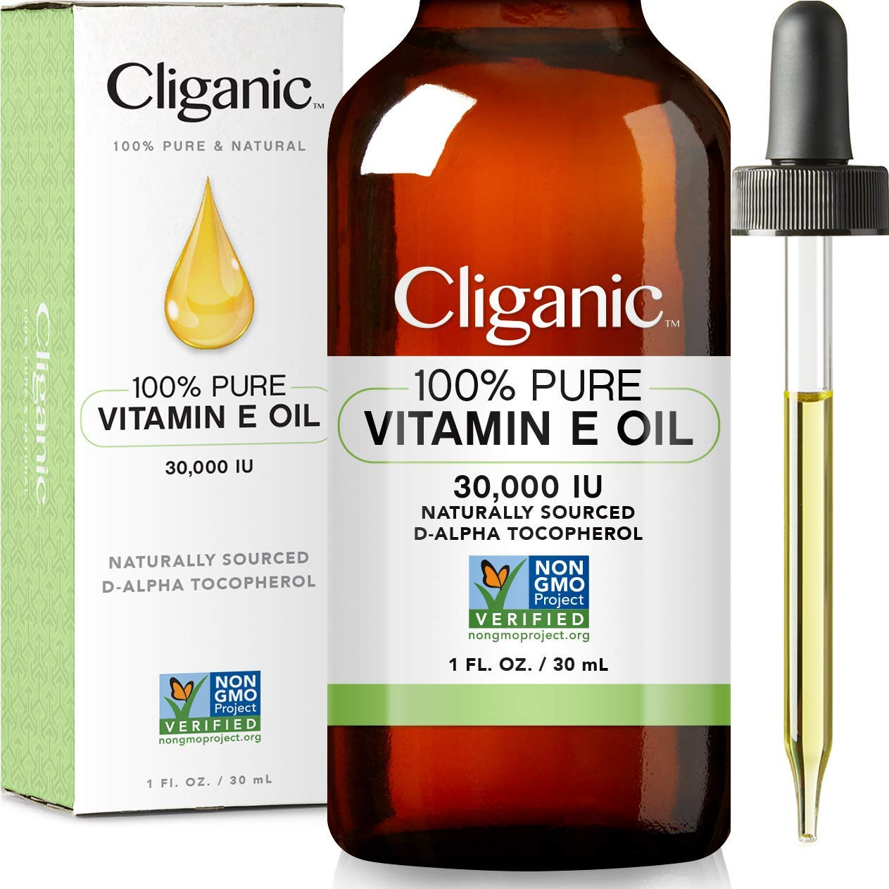 Cliganic 100% Pure Vitamin E Oil for Skin Hair Face, Natural D-Alpha Tocopherol