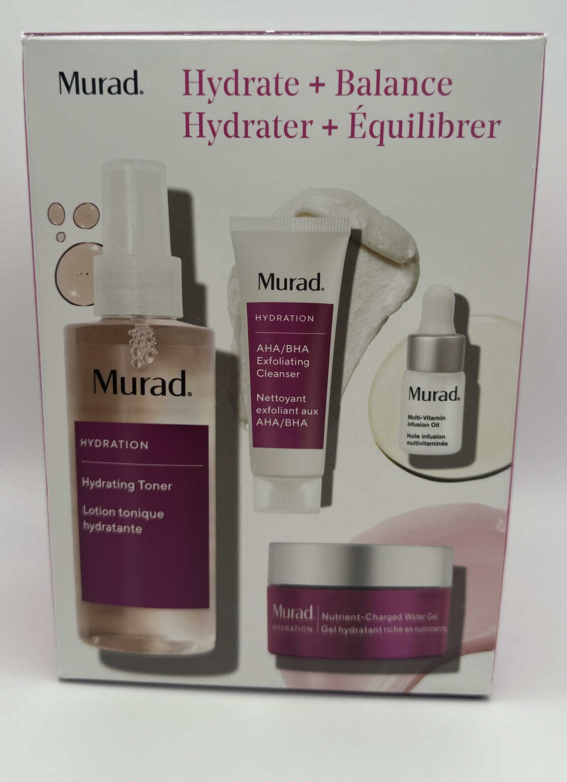 Murad Hydration 4 Pcs Set Toner, Cleanser, Infusion Oil, Charged Water Gel