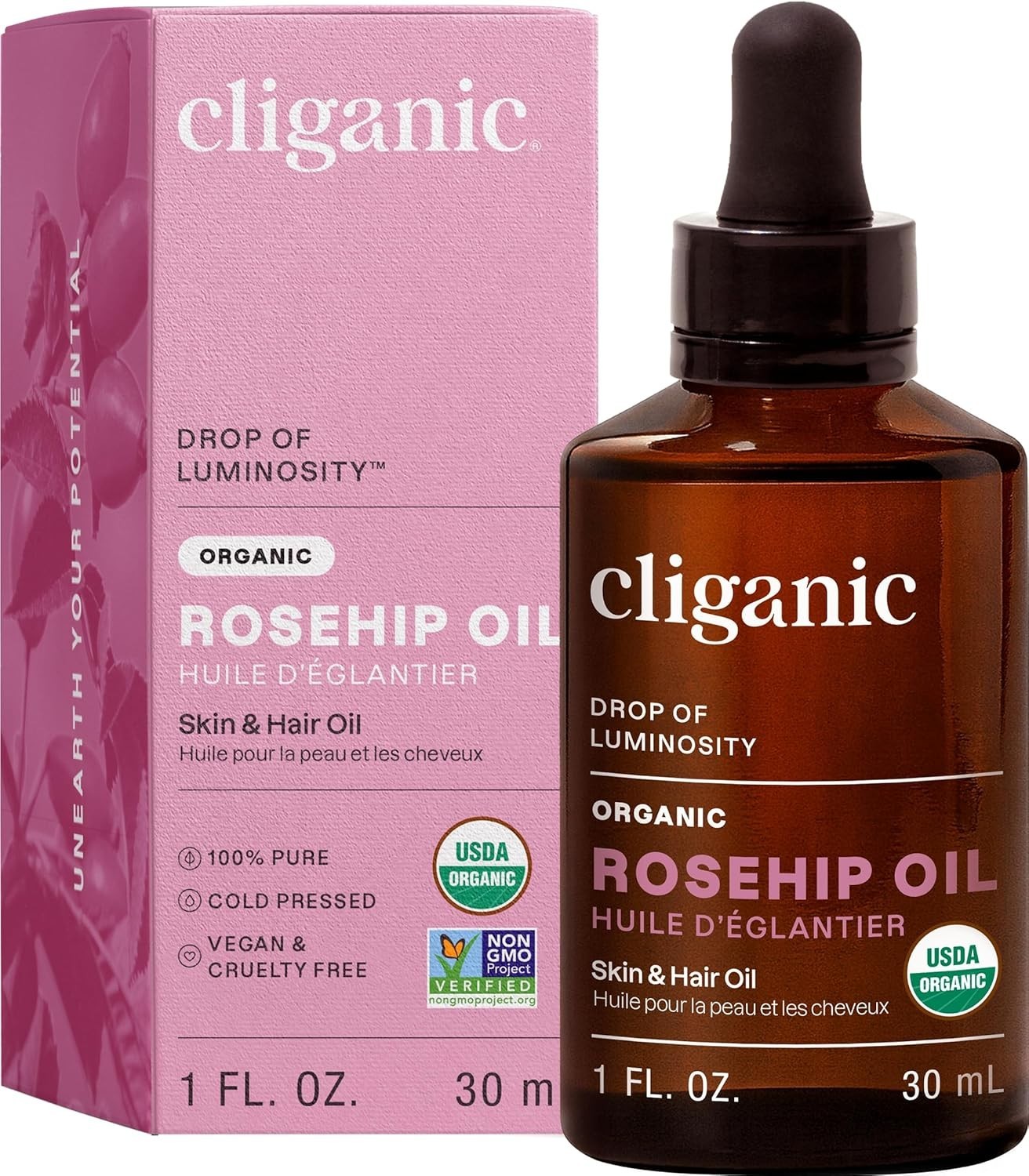 100% Pure Organic Rosehip Oil – Hydrating Carrier Oil for Face & Hair Care