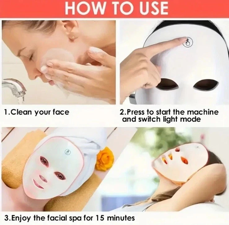 Led Light Therapy Mask, 7 Color Led Face Mask Light Therapy, Red Light Face Mask