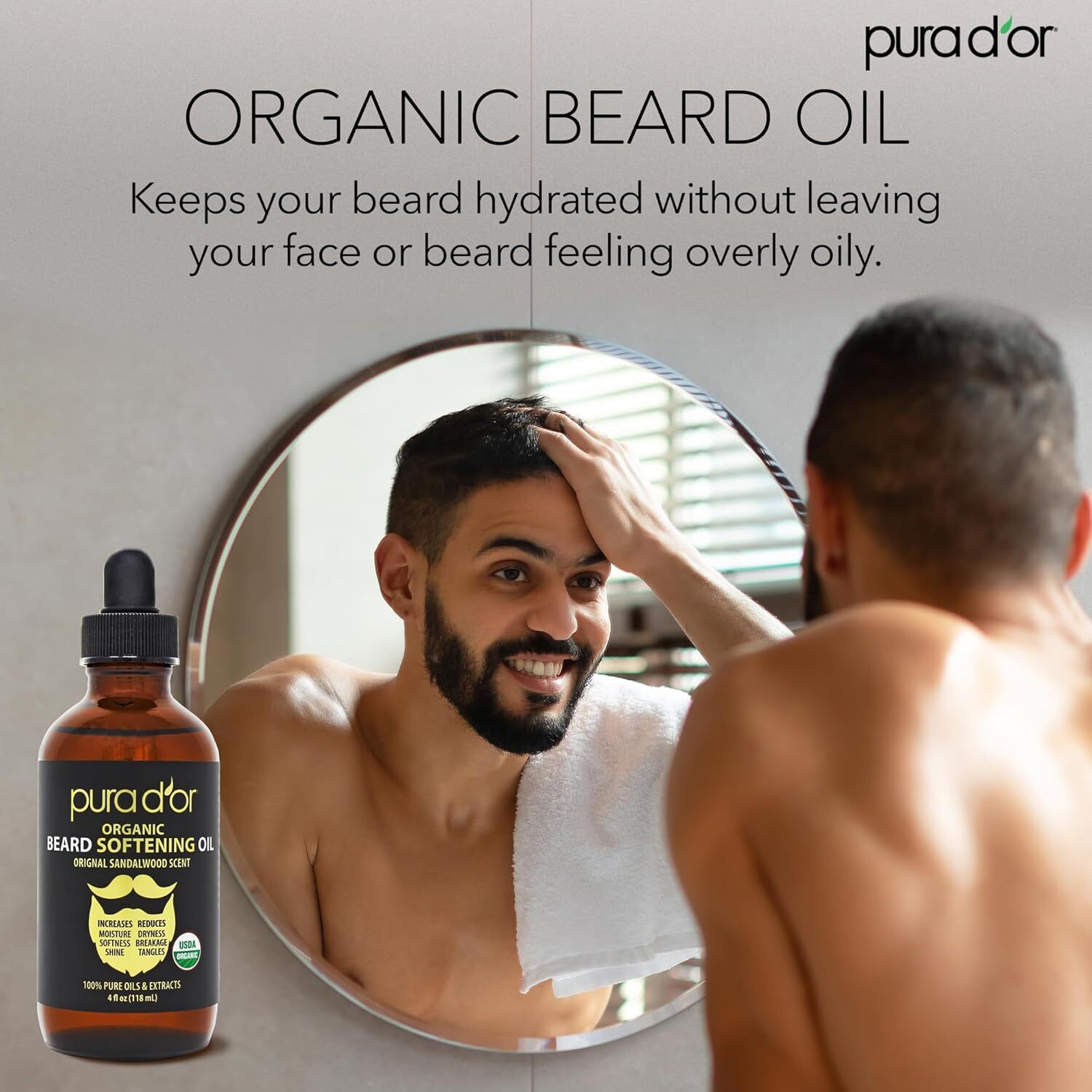 PURA D’OR Dor Organic Beard Oil 4oz VALUE SIZE for Groomed Beard & Mustache