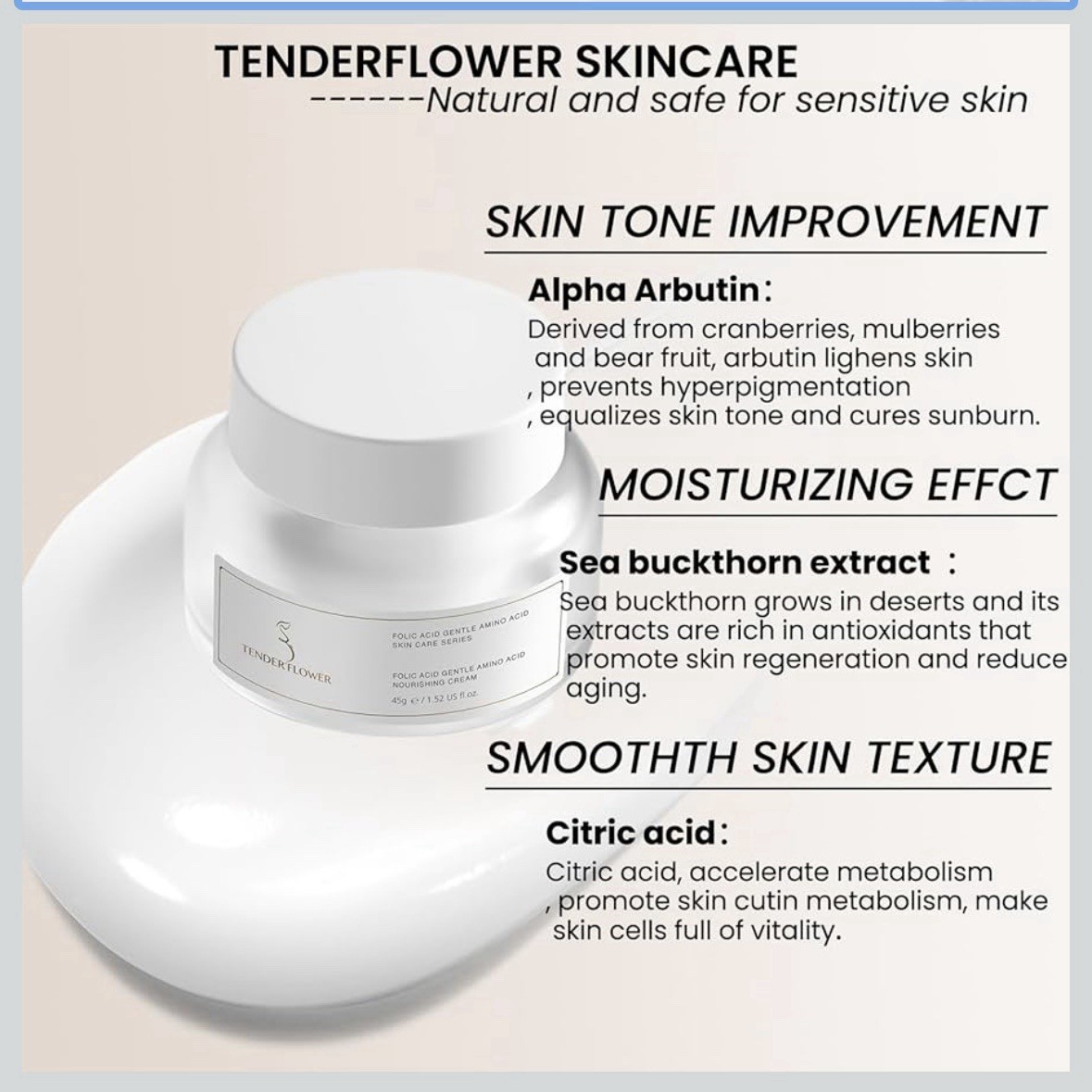 Tender Flower Folic Acid Gentle Amino Acid Nourishing Cream 1.52 Fl Oz Aging NEW