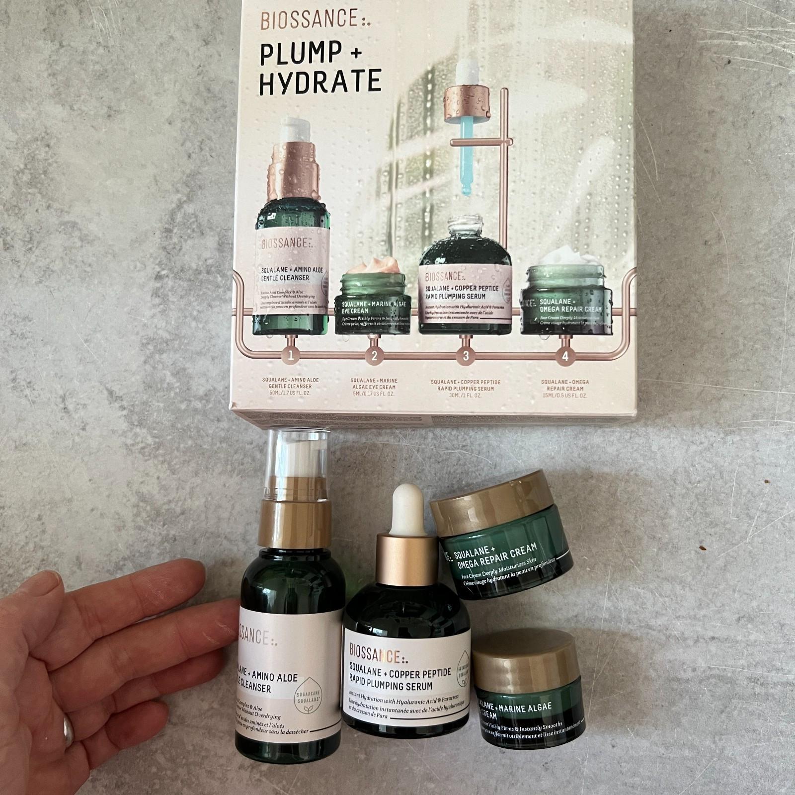 Biossance Plump Hydrate Skincare Set Squalane Amino Aloe Copper Peptide New