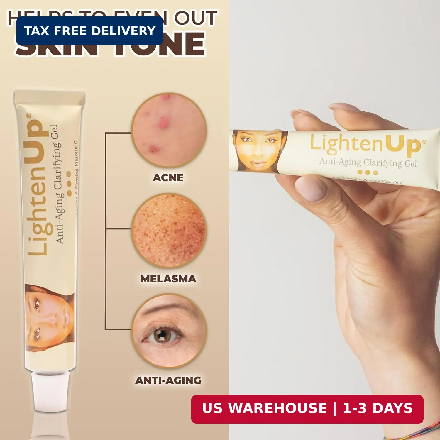 Lighten-Up Anti-Aging Skin Brightening Gel – 1 Fl oz / 30ml, Anti-Aging Cream, w