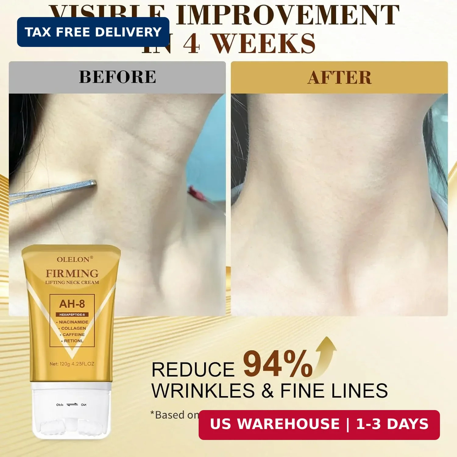 OLELON [2026 Upgrade] AH8 Firming Neck Cream with Roller – Tightening & Lifting