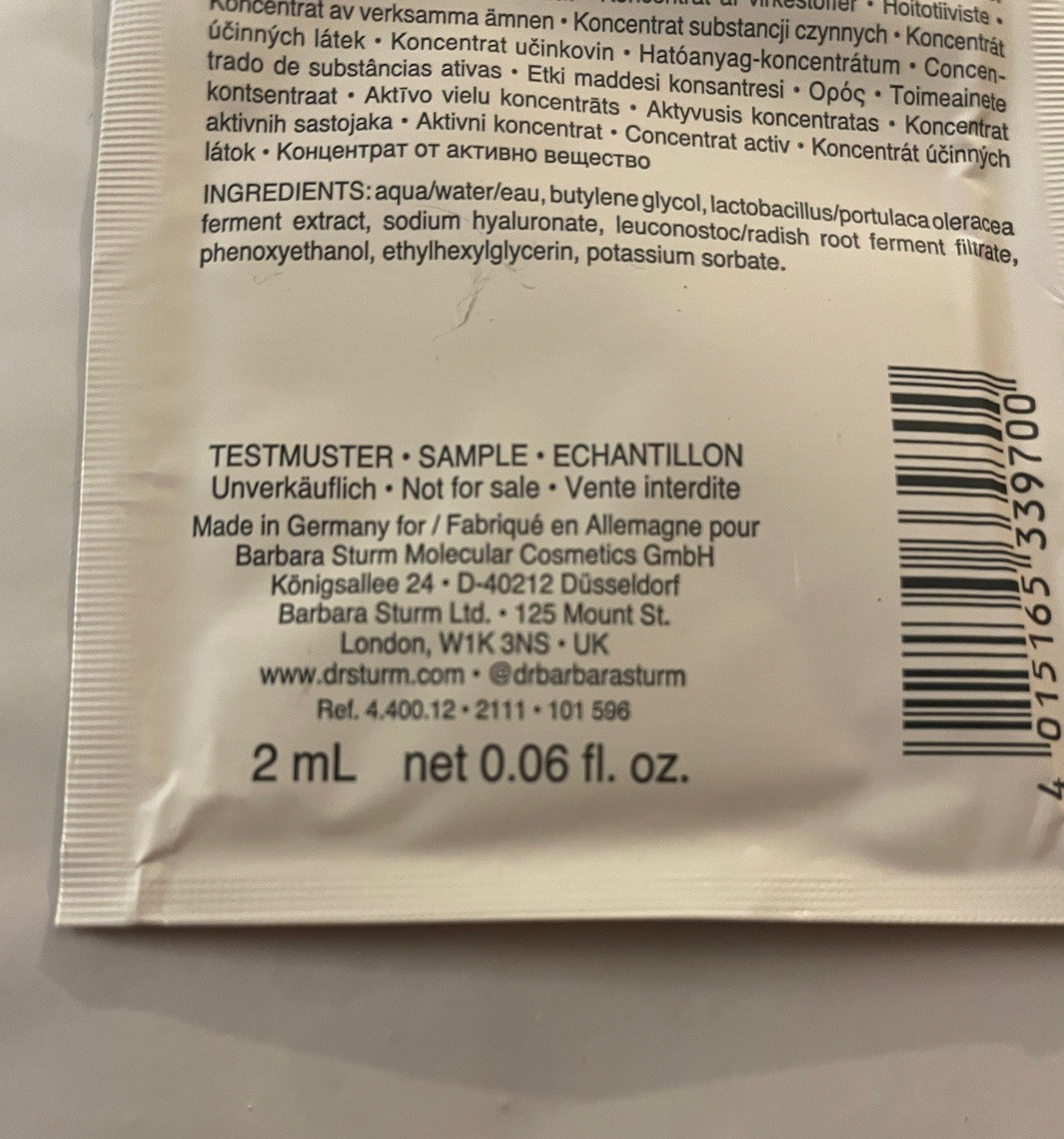 Dr Barbara Sturm Hyaluronic Serum Packets, .06oz/ 2ml Each, 6 Pieces