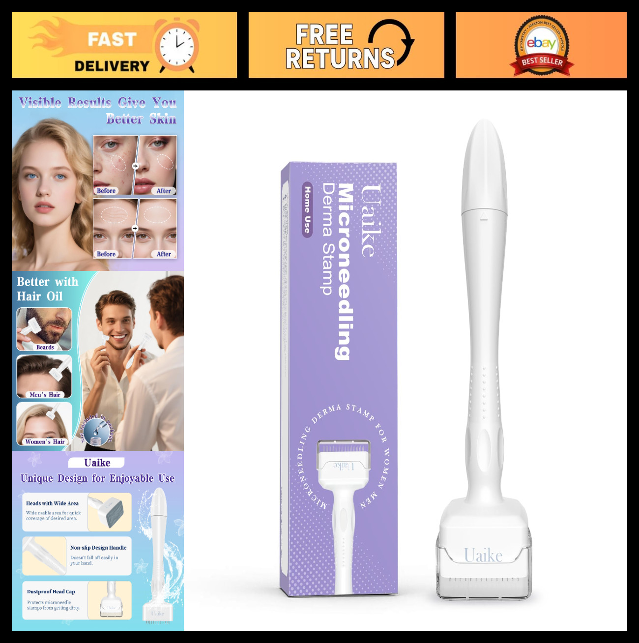 Microneedling Derma Stamp for Hair, Beard, Scalp & Face – Home Use Dermaroller