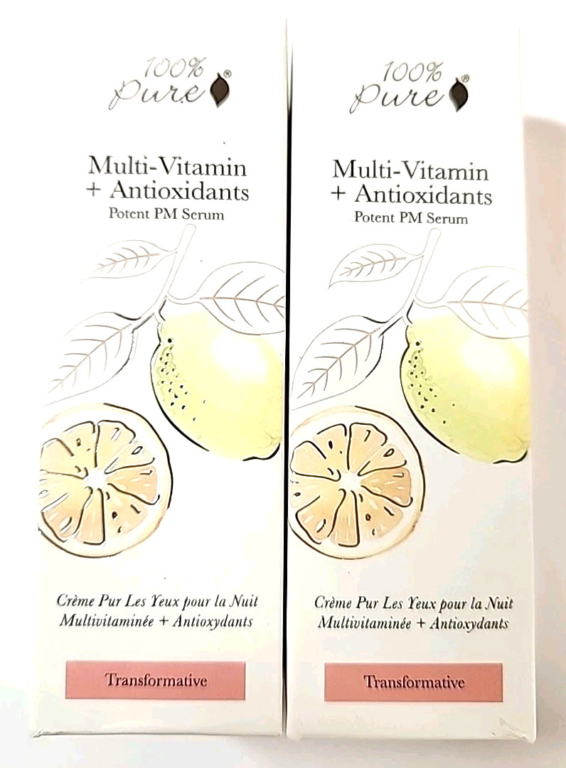 LOT OF 2 NEW 100% PURE Multi-Vitamin + Antioxidants Potent PM Facial Serum VEGAN