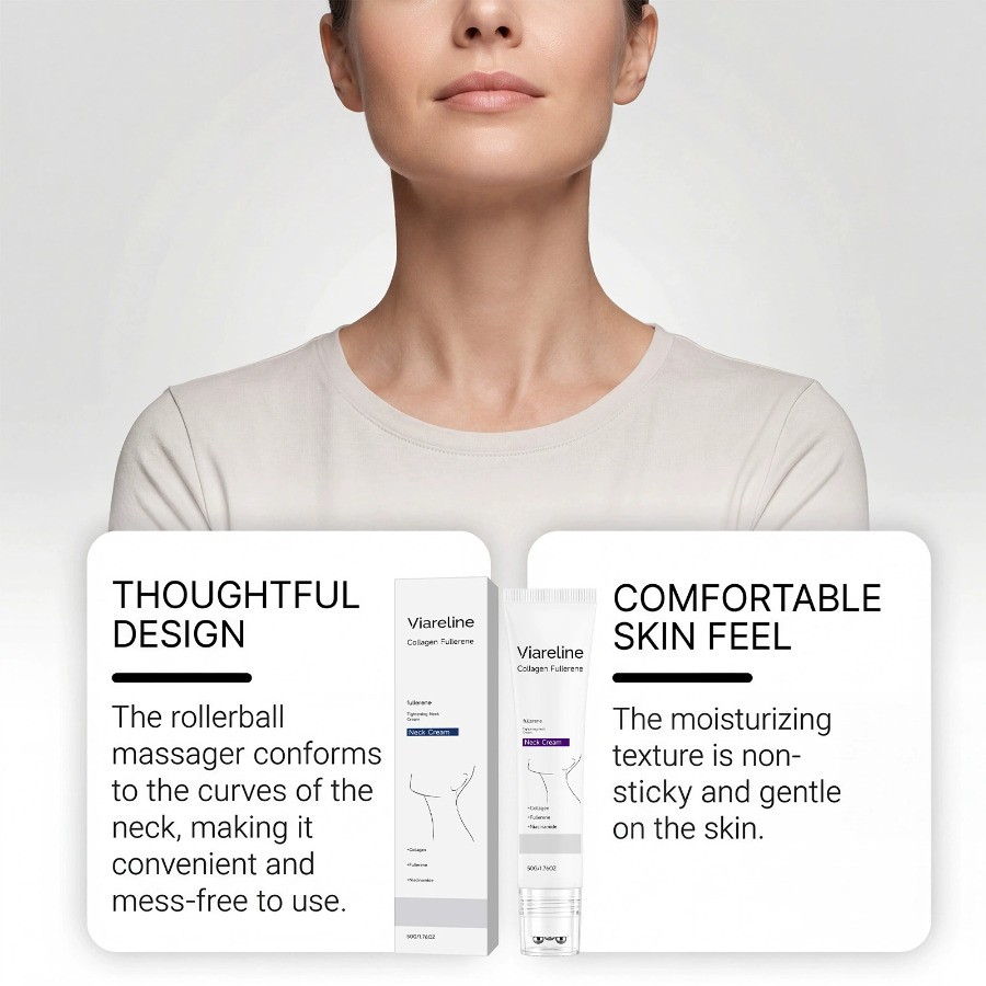 1-3PCS Collagen Fullerene Neck Cream Firming Tightening with Roller 50g ~ 20%OFF