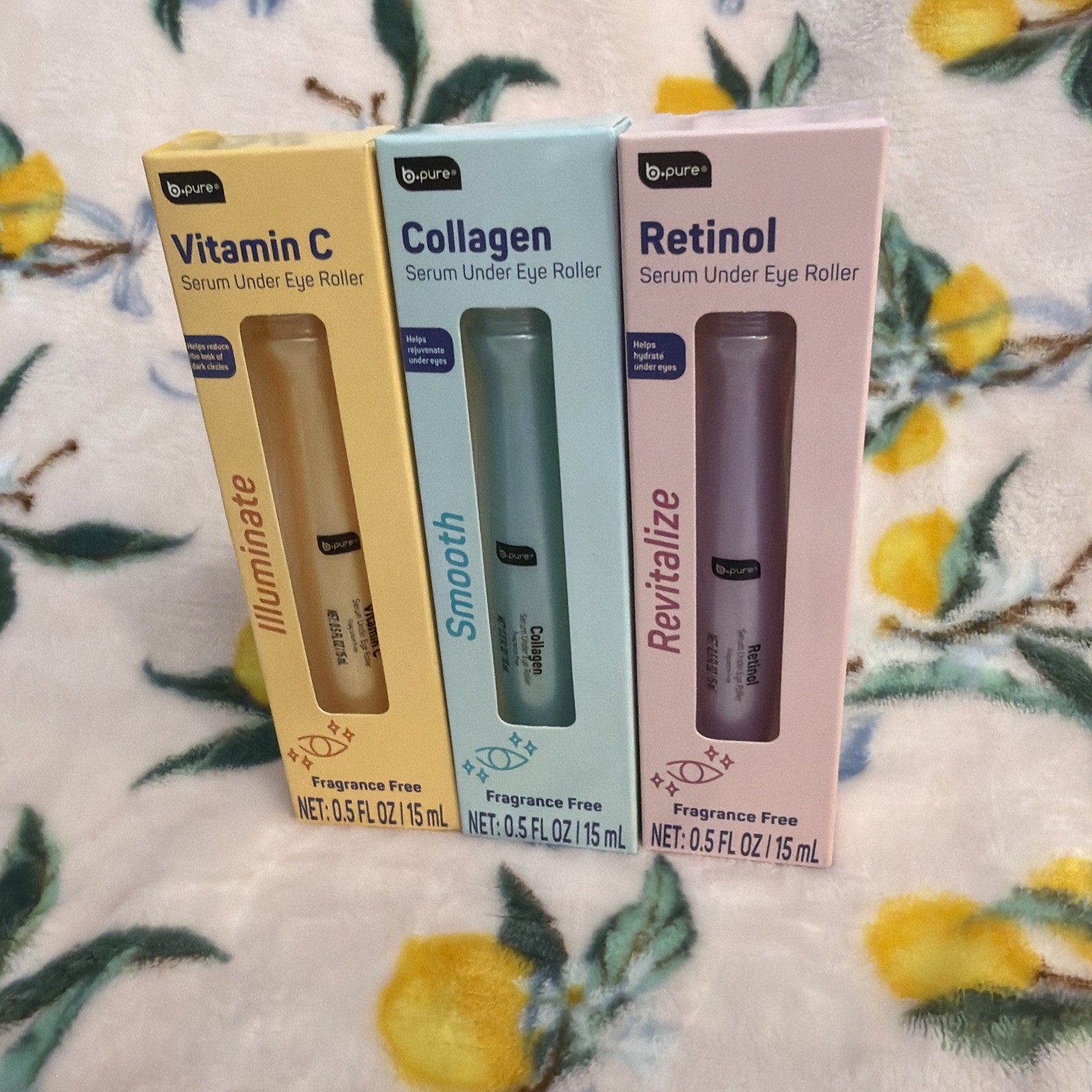 b.pure Under Eye Serum Roller Set of 3 Retinol Vitamin C Collagen Fragrance Free