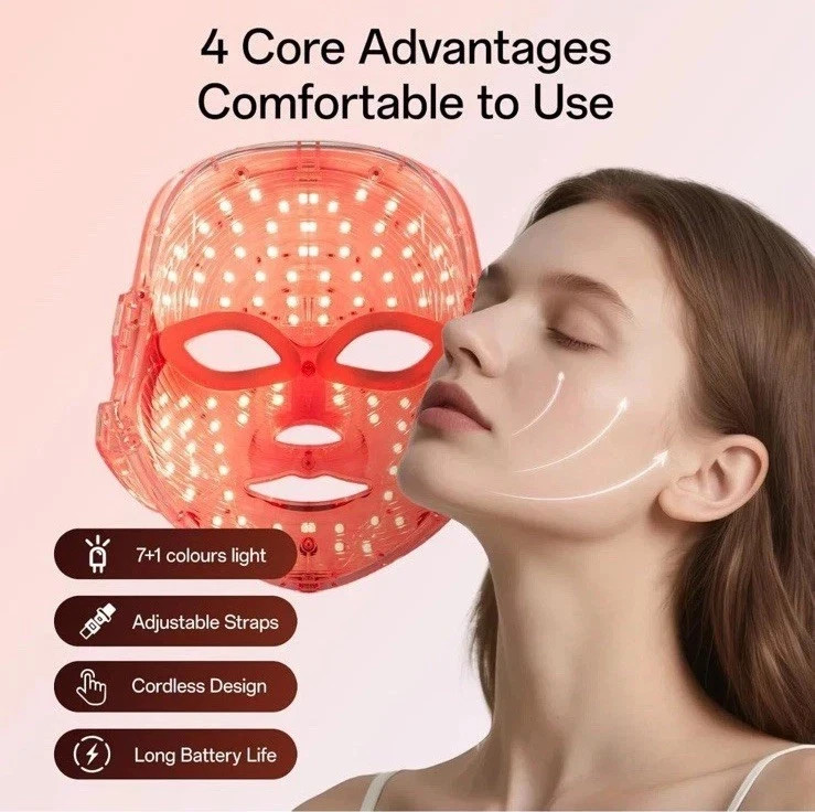 Led Light Therapy Mask, 7 Color Led Face Mask Light Therapy, Red Light Face Mask
