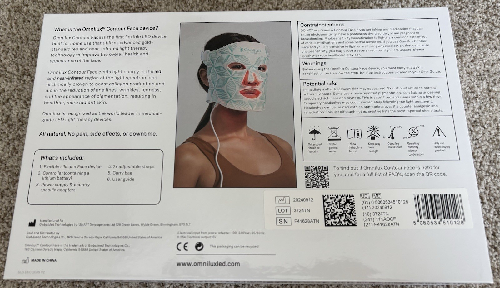 Omnilux Contour Face Medical Grade Anti Aging LED Light Therapy Mask Device