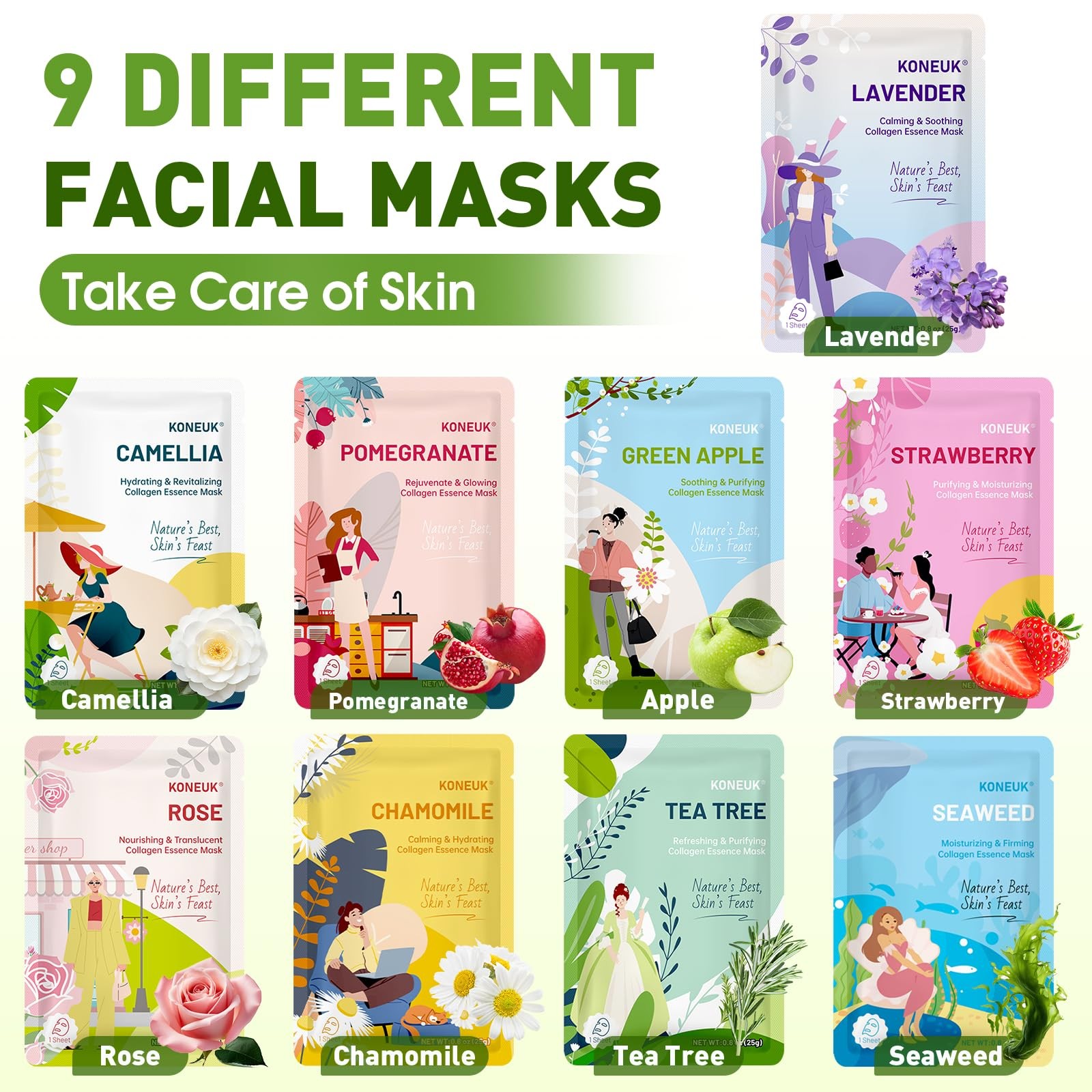 KONEUK 72 Pack Bulk Hydrating Face Masks Skincare, Collagen Sheet Face Mask f…