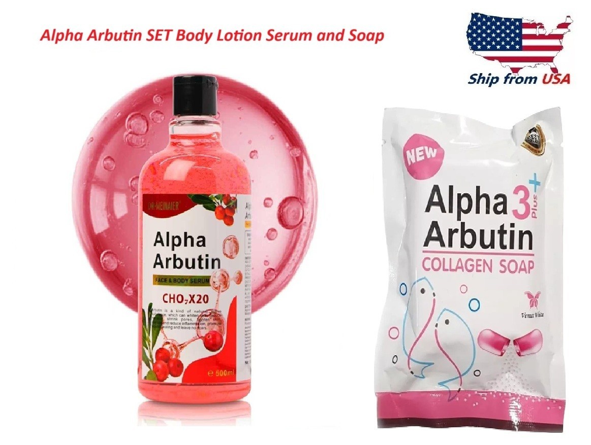 Alpha Arbutin Skin Solution Collagen Face Body Glow Serum and Alpha Arbutin Soap