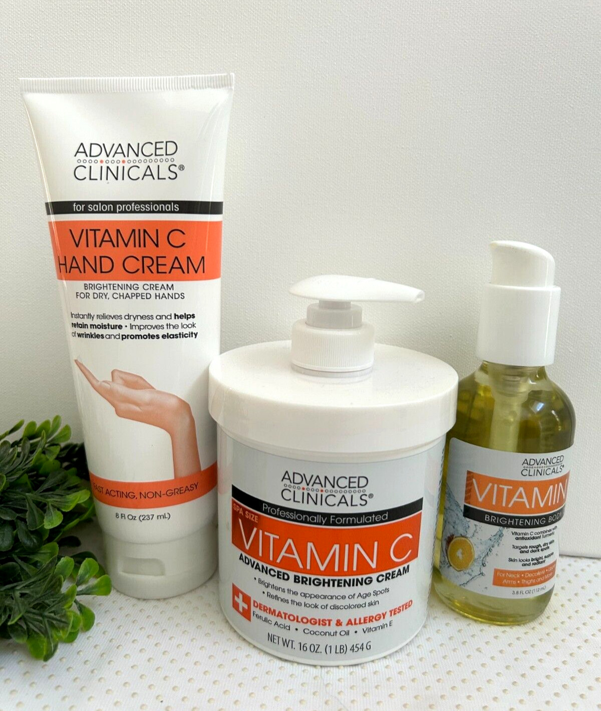 Advanced Clinicals Vitamin C Face Body Cream + Hand Cream & Brightening Body Oil