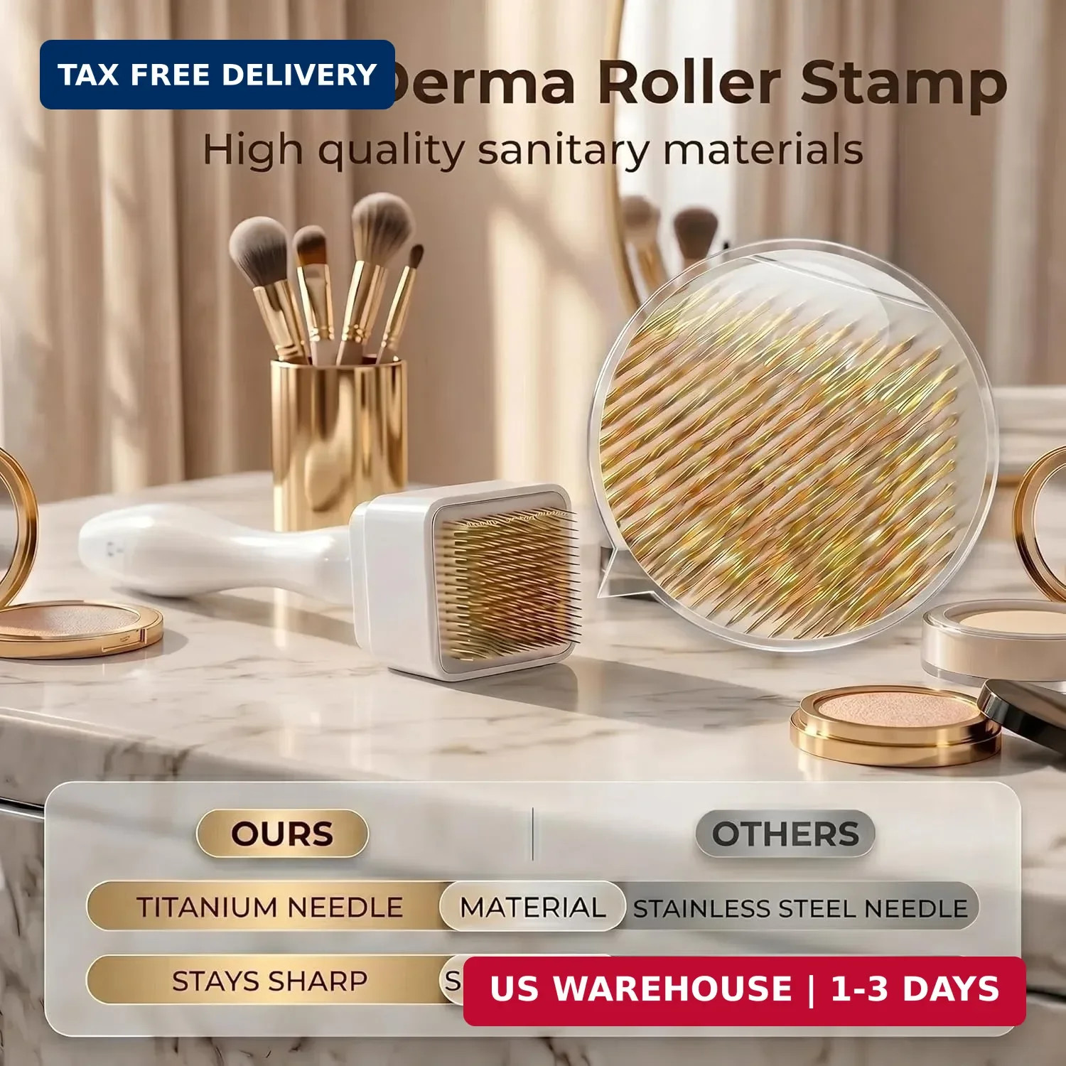 Titanium Derma Stamp 140 Microneedle Adjustable Beauty Tool Face Body Scalp